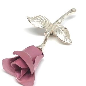 AVON VINTAGE SILVERTONE PINK ROSE PIN